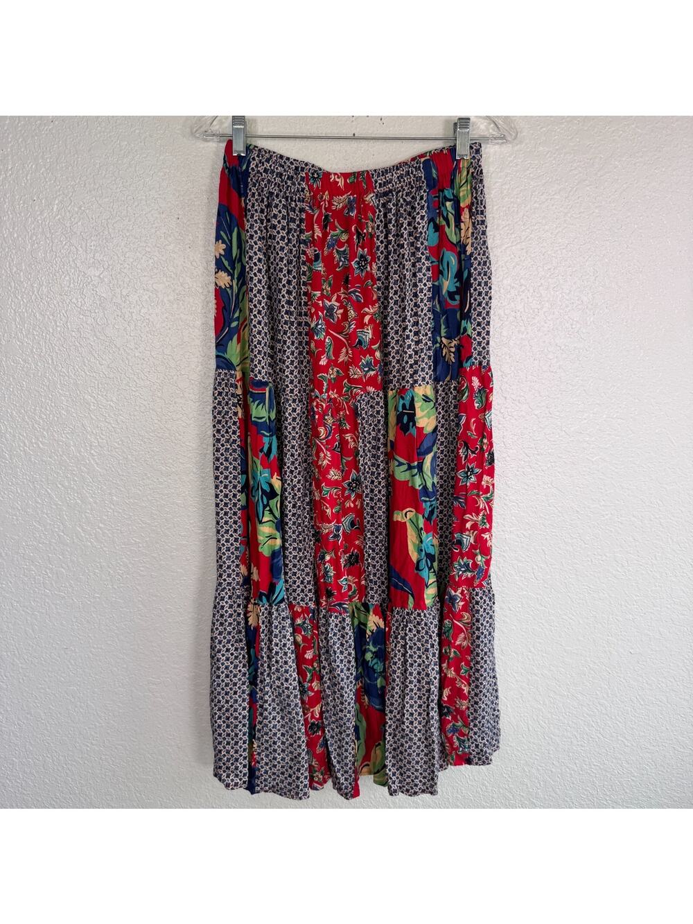 Vintage Lucia Lukken Broomskirt Skirt Womens Large Patchwork Floral Tiered Boho